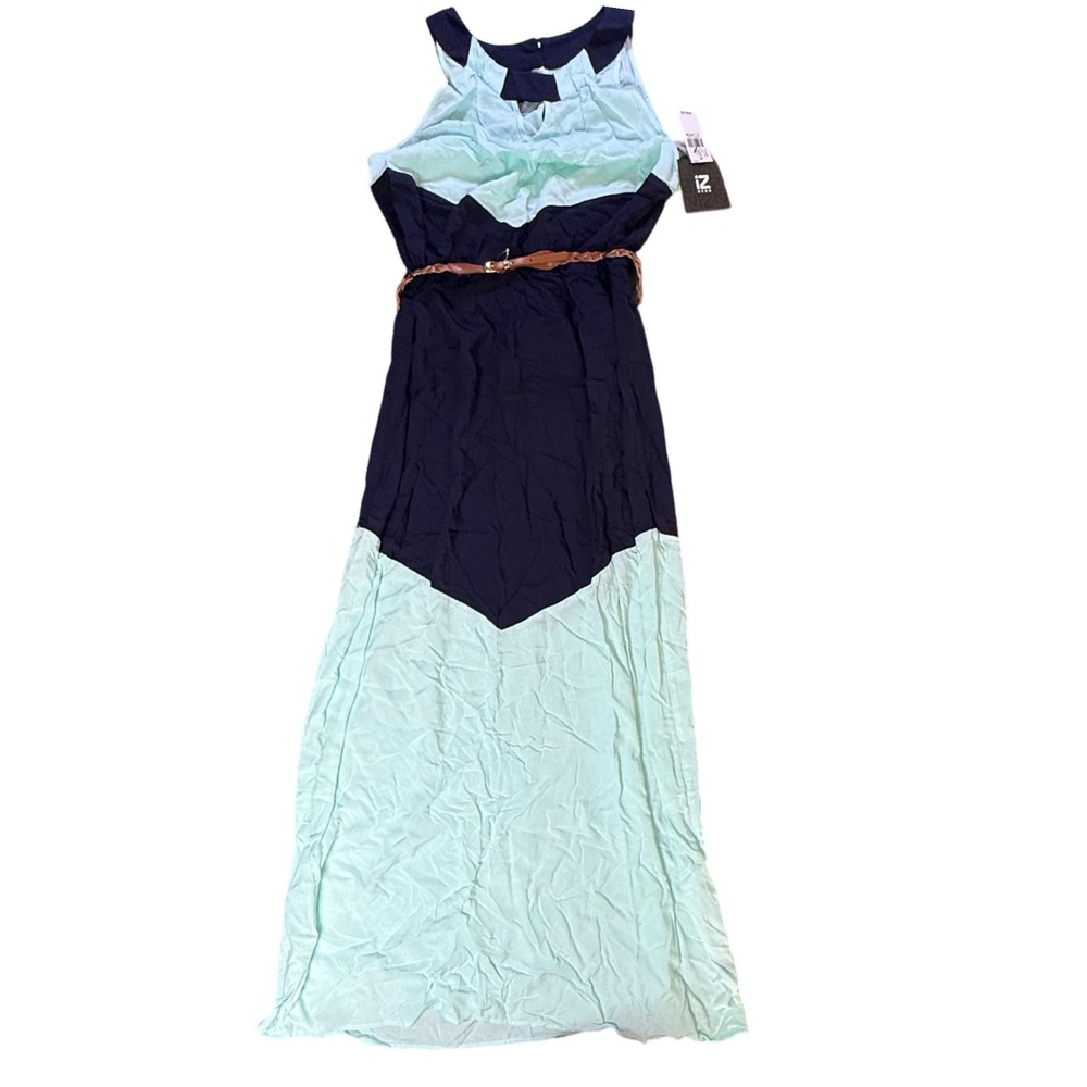 Iz Byer‎ XL Mint Green Navy Colorblock Maxi Dress With Braided Belt New